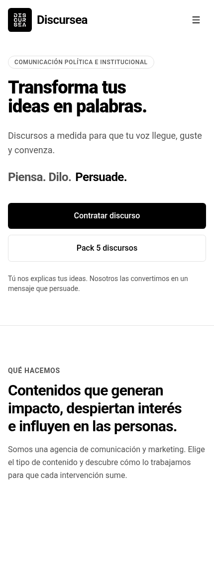 Vista previa de la web de Discursea